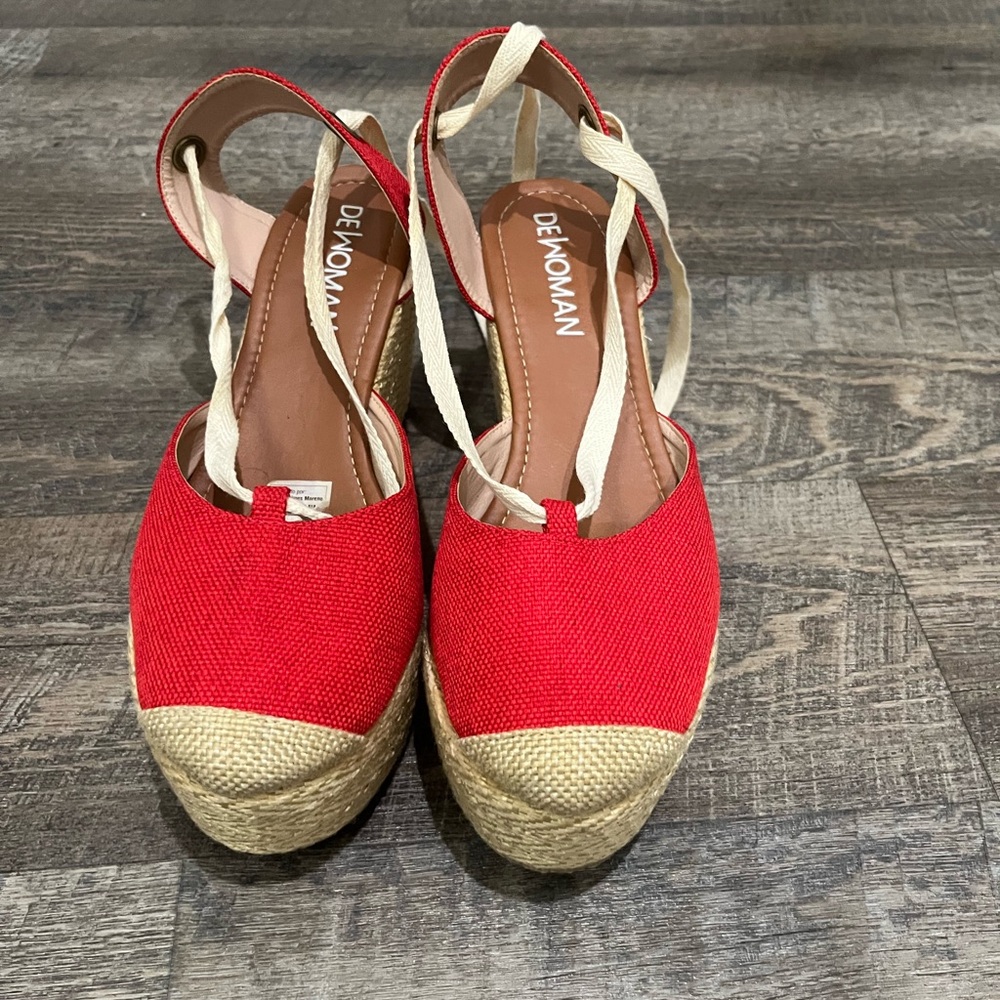 Red Espadrille Wedge Sandals
